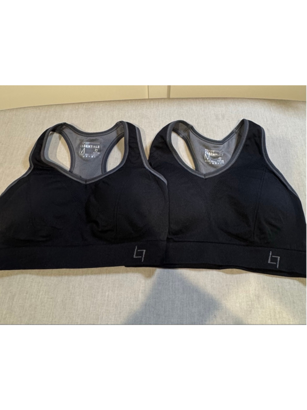 Women's SPORT ESSENTIALS Set of 2 Black Gray Sports Bras M